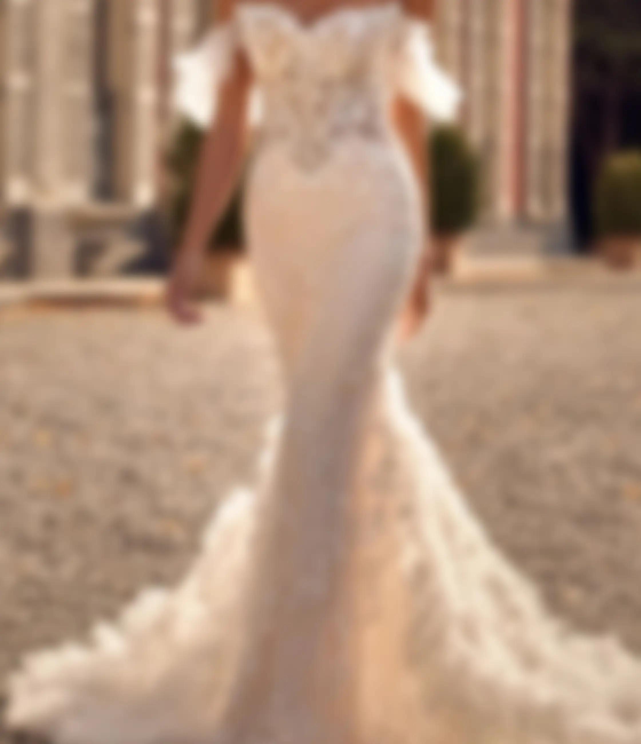 Model wearing a white bridal dress